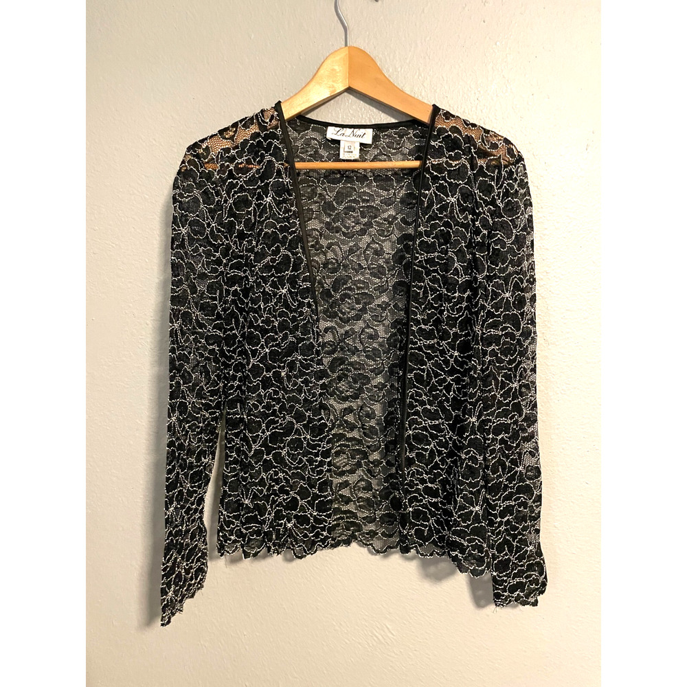 Vintage Womens Jacket Size 12 Black Floral Lace Sheer Mesh Fairy Romantic 90s